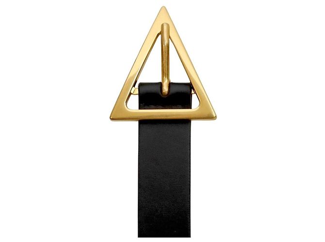 Cinto Bottega Veneta com fivela triangular preto e dourado - vista 2