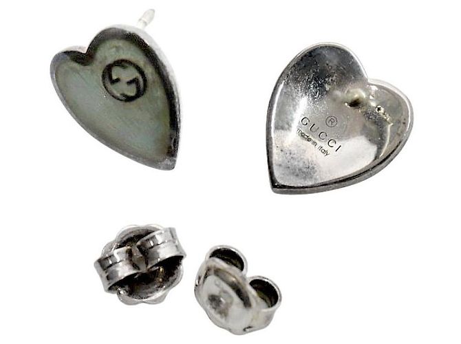 Gucci Orecchini Intrecciati in Argento Green Heart - vista 4