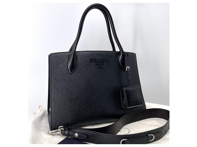 Prada Borsa a spalla Tote Monochrome in Saffiano Nera - vista 2