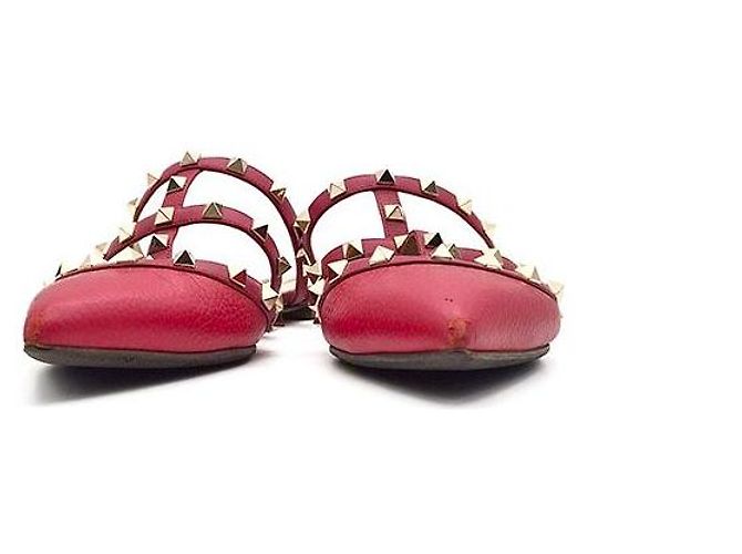 Valentino Rockstud Flat Mule Rot Leder - Ansicht 2