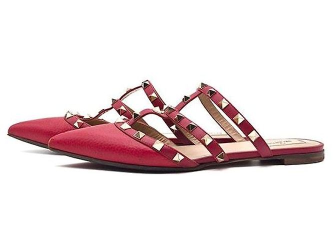 Valentino Rockstud Flat Mule Rot Leder - Ansicht 3