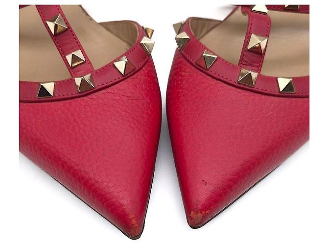 Valentino Rockstud Flat Mule Rot Leder - Ansicht 4
