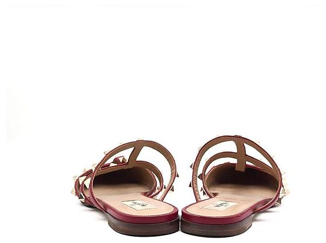 Valentino Rockstud Flat Mule Rot Leder - Ansicht 5