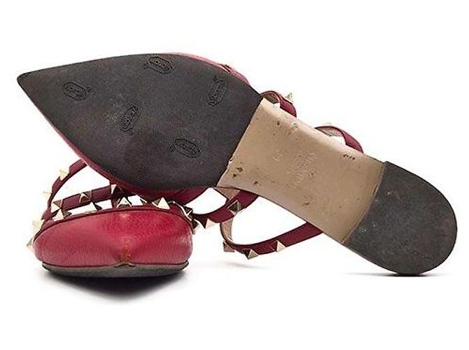 Valentino Rockstud Flat Mule Rot Leder - Ansicht 6