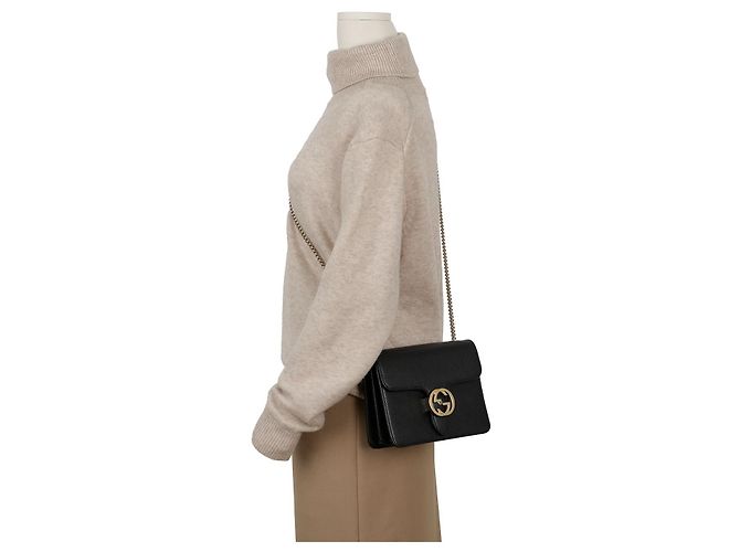 Gucci Borsa a catena Small Interlocking GG Nero Oro - vista 12