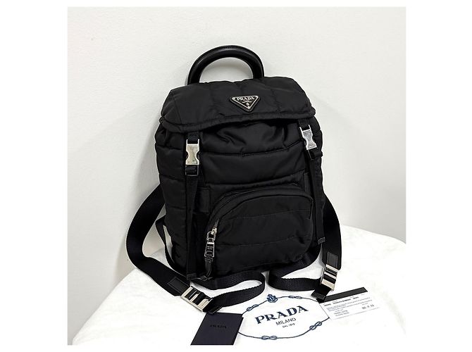 Prada Nylon Triangle Logo Buckle Backpack Black - view 4