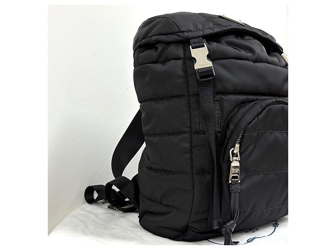 Prada Nylon Triangle Logo Buckle Backpack Black - view 7