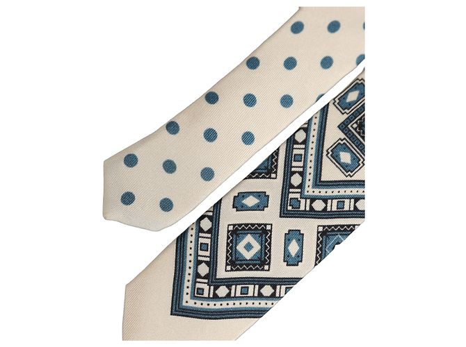 Dolce & Gabbana Cravatta regolabile geometrica blu e off white da uomo - vista 4