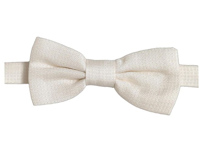 Dolce & Gabbana Men Off White Silk Adjustable Neck Papillon Bow Tie - view 2