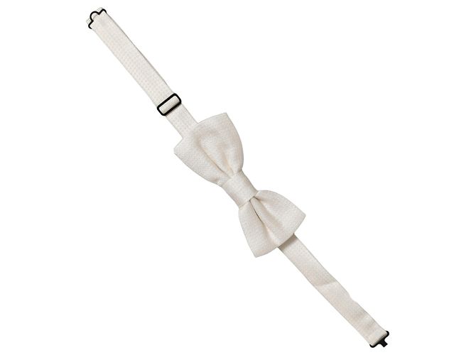 Dolce & Gabbana Men Off White Silk Adjustable Neck Papillon Bow Tie - view 3