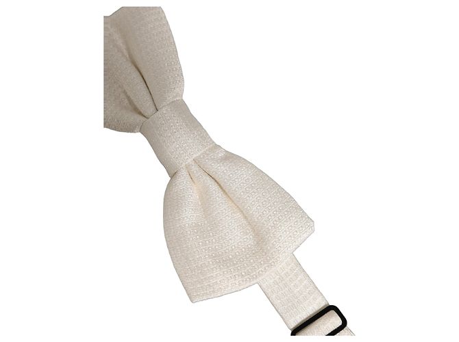 Dolce & Gabbana Men Off White Silk Adjustable Neck Papillon Bow Tie - view 4