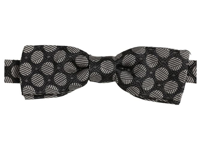 Dolce & Gabbana Papillon regolabile in seta geometrica grigio scuro e bianco - vista 3
