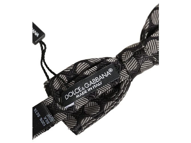 Dolce & Gabbana Papillon regolabile in seta geometrica grigio scuro e bianco - vista 4