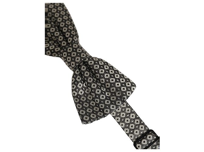 Dolce & Gabbana Men Gray Silk Patterned Adjustable Neck Papillon Bow Tie - view 3