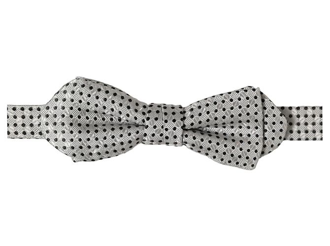 Dolce & Gabbana Papillon regolabile da uomo, argento e nero a pois - vista 3