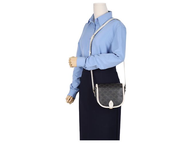 Céline Borsa a tracolla Medium White Triope Canvas - vista 16