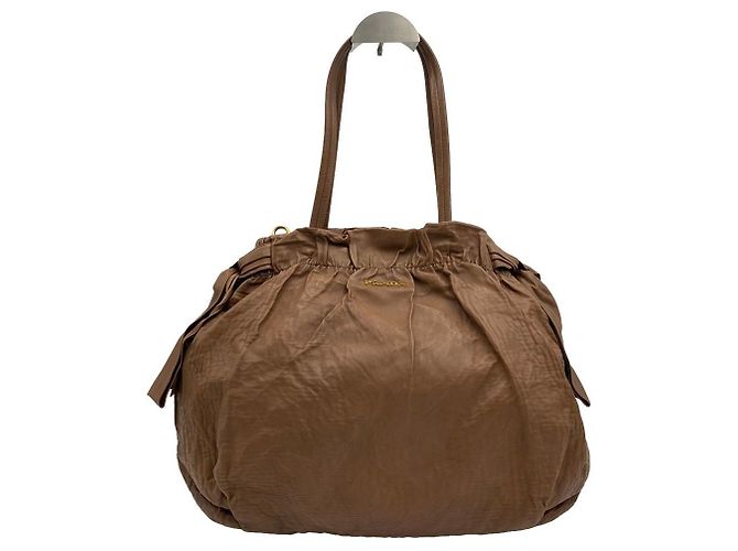 Prada Borsa Tote e Borsa a Tracolla in Pelle Nappa con Nastro, Marrone - vista 12