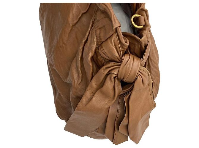 Prada Borsa Tote e Borsa a Tracolla in Pelle Nappa con Nastro, Marrone - vista 8