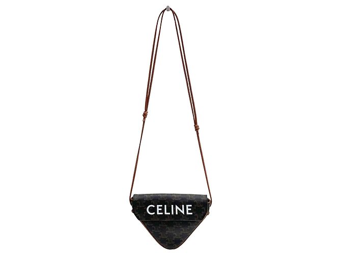 Céline Pequena mala tiracolo triangular em tela com estampado Triomphe - vista 10