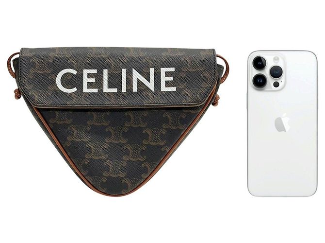 Céline Pequena mala tiracolo triangular em tela com estampado Triomphe - vista 3