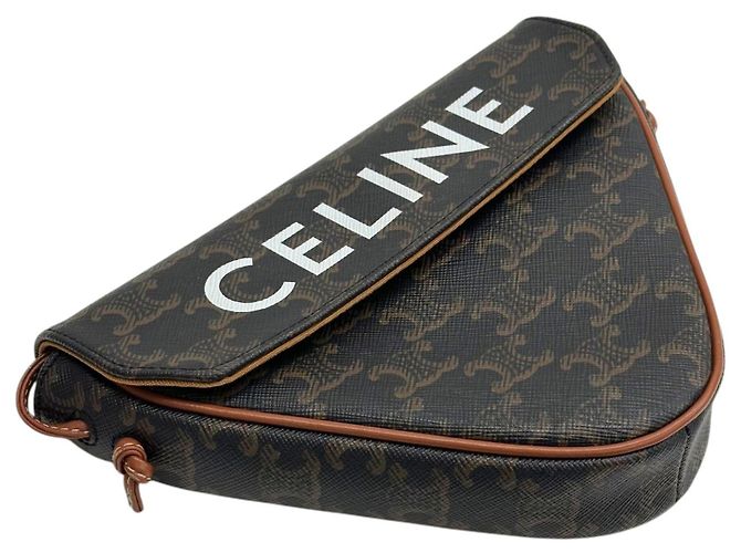 Céline Pequena mala tiracolo triangular em tela com estampado Triomphe - vista 4
