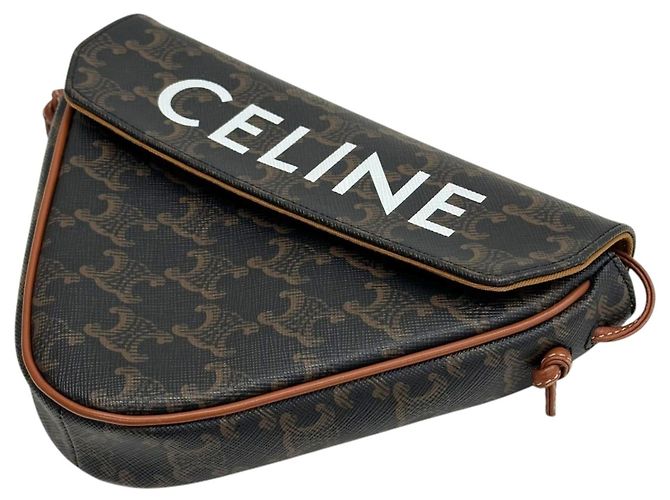 Céline Pequena mala tiracolo triangular em tela com estampado Triomphe - vista 5