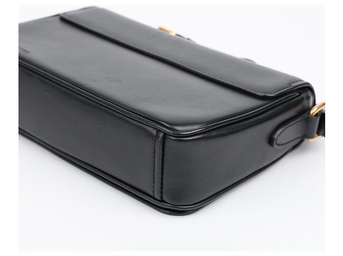 Prada Bolsa Tiracolo Flap Vitello Medium Preta Dourada - vista 11