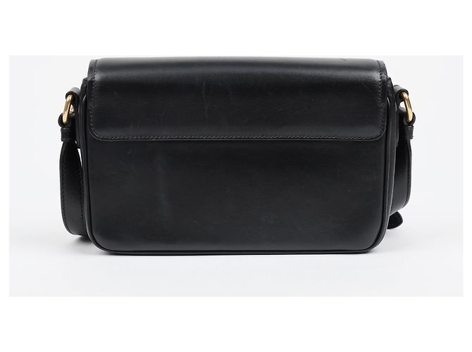 Prada Bolsa Tiracolo Flap Vitello Medium Preta Dourada - vista 4