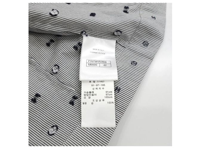 Chanel Camicia a maniche corte in cotone con camelia e righe CC Mark - vista 7