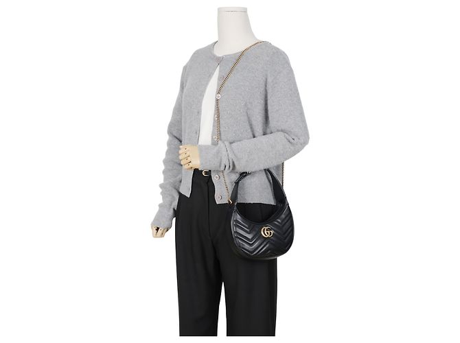 Gucci Borsa a spalla mini GG Marmont a mezzaluna nera - vista 14