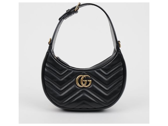 Gucci Borsa a spalla mini GG Marmont a mezzaluna nera - vista 2