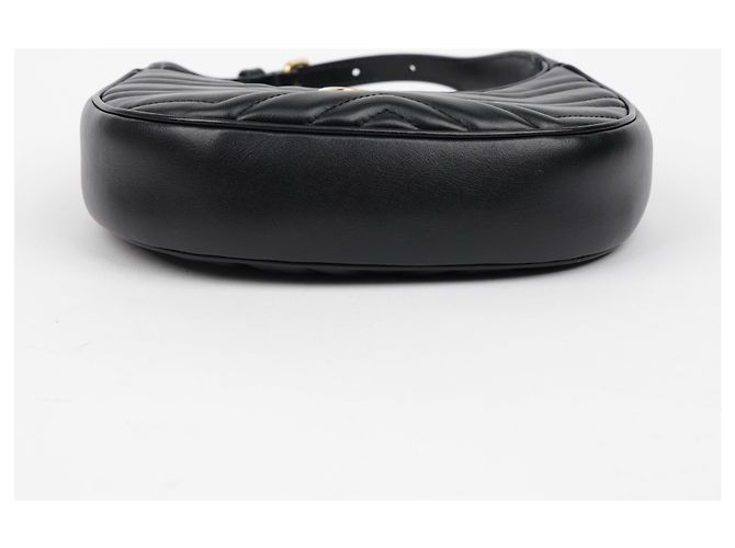 Gucci Borsa a spalla mini GG Marmont a mezzaluna nera - vista 6