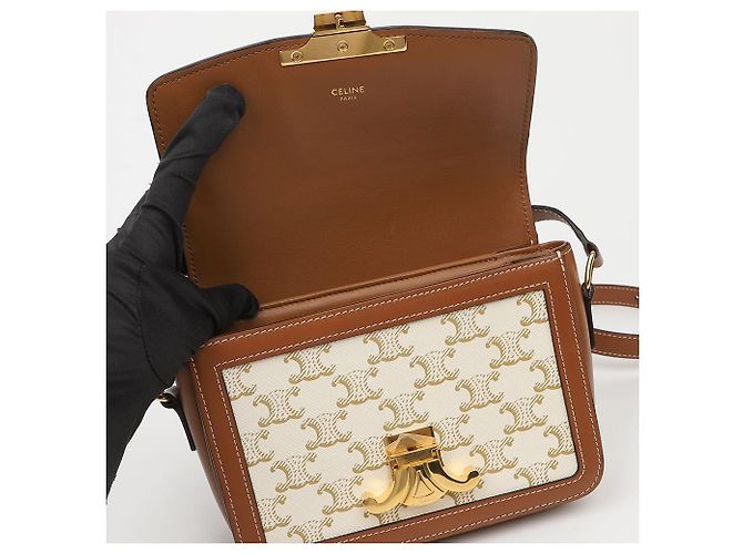 Céline Sac à épaule Triope Mini Size en cuir de veau canvas Blanc - vue 10