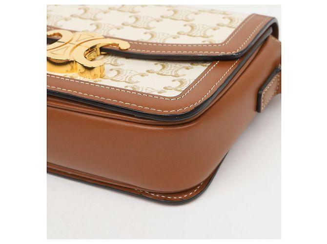 Céline Sac à épaule Triope Mini Size en cuir de veau canvas Blanc - vue 8