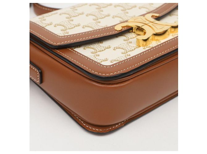Céline Sac à épaule Triope Mini Size en cuir de veau canvas Blanc - vue 9