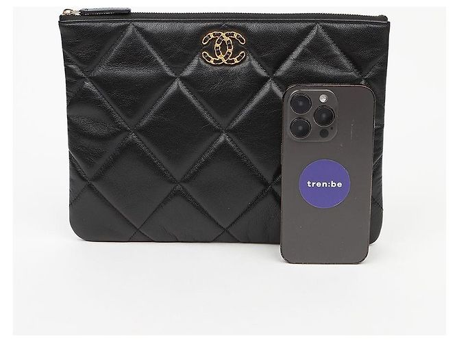 Chanel Große Clutch aus Lammleder Schwarz - Ansicht 10