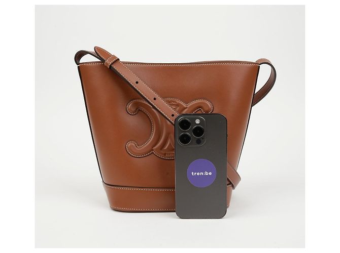 Céline Borsa bucket Trioph Small in pelle di vitello liscia Tan - vista 10