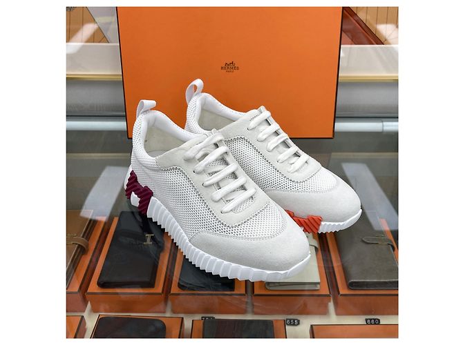 Hermès Sneakers Bouncing da donna in mesh bianco - vista 3