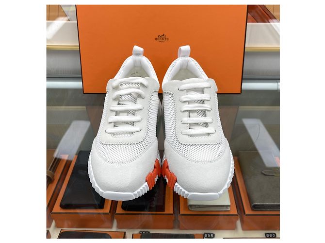 Hermès Sneakers Bouncing da donna in mesh bianco - vista 4