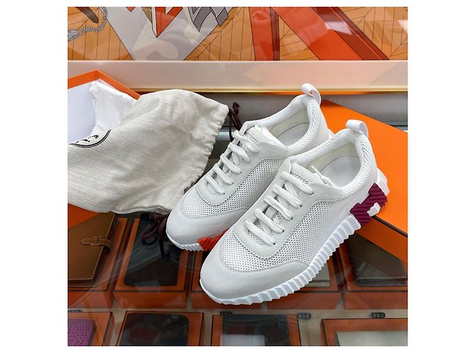 Hermès Sneakers Bouncing da donna in mesh bianco - vista 6