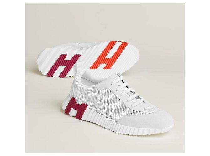 Hermès Sneakers Bouncing da donna in mesh bianco - vista 9