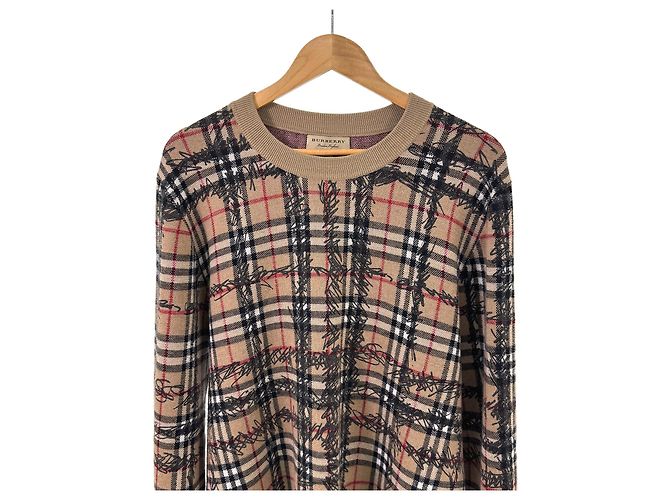 Burberry Herren Strickpullover aus Merinowolle Scribble Nova Check Beige - Ansicht 6