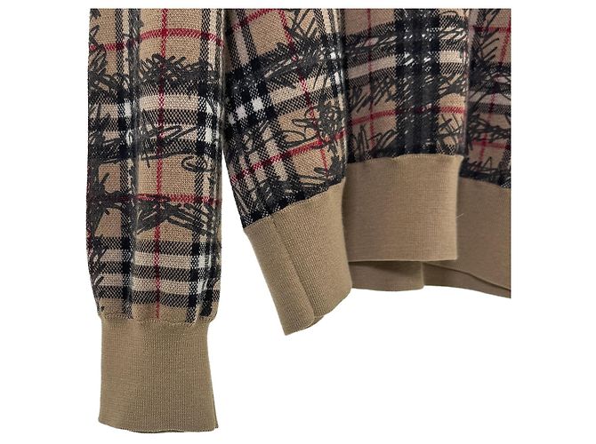 Burberry Herren Strickpullover aus Merinowolle Scribble Nova Check Beige - Ansicht 7