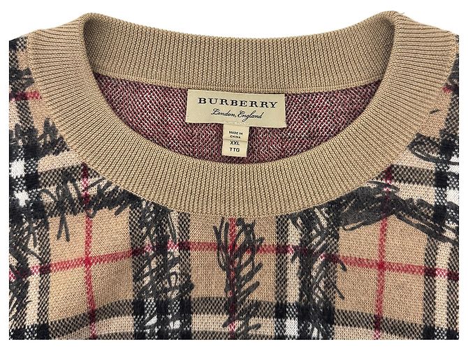 Burberry Herren Strickpullover aus Merinowolle Scribble Nova Check Beige - Ansicht 8