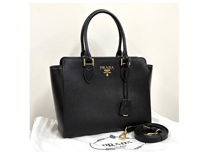 Prada Borsa Tote Saffiano Borsa a Tracolla Nero - vista 3