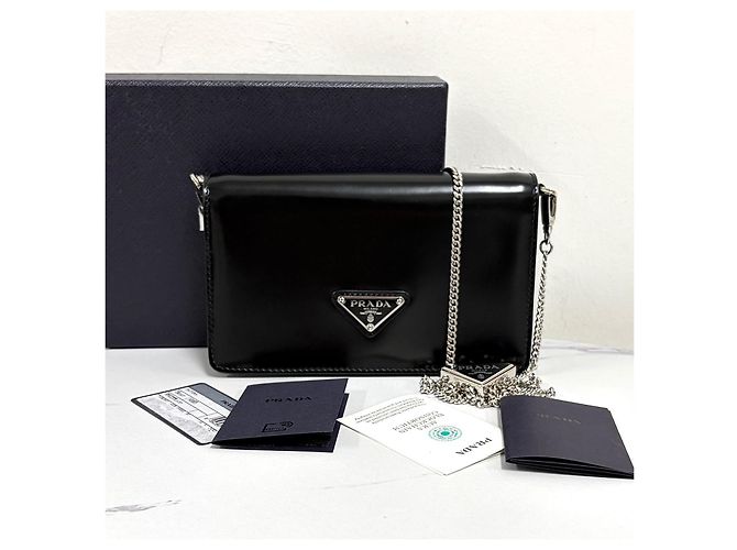 Prada Borsa a tracolla con catena spazzolata Nero - vista 2