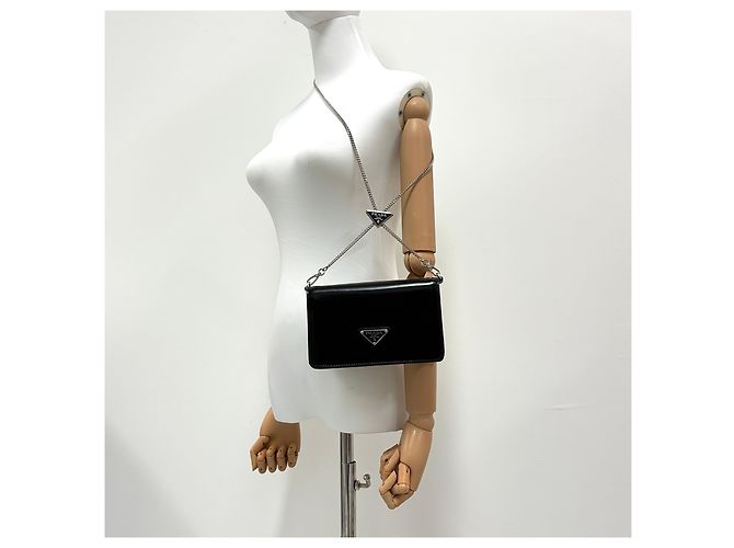 Prada Borsa a tracolla con catena spazzolata Nero - vista 3