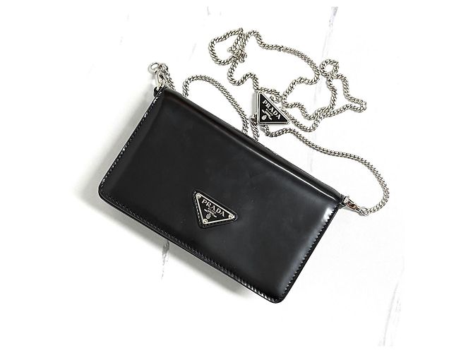 Prada Borsa a tracolla con catena spazzolata Nero - vista 4