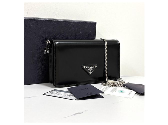 Prada Borsa a tracolla con catena spazzolata Nero - vista 5