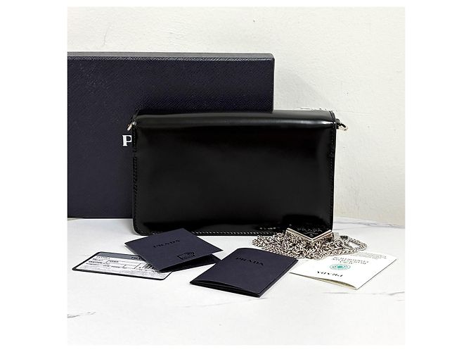 Prada Borsa a tracolla con catena spazzolata Nero - vista 6